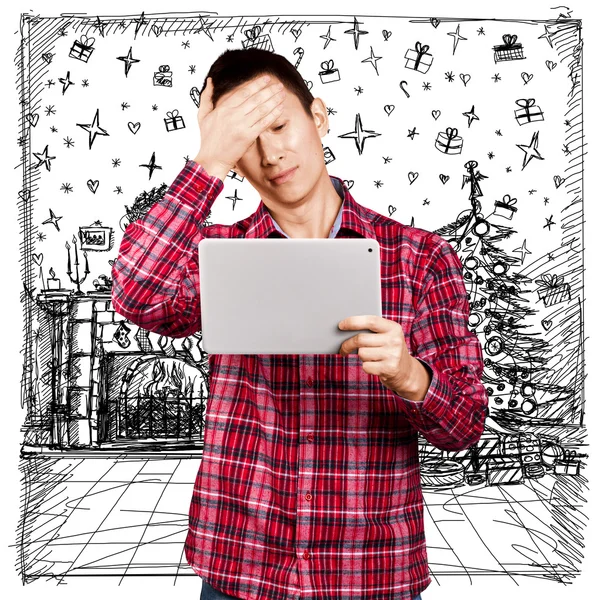 Uomo con laptop di Natale — Foto Stock