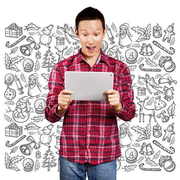 Man with Christmas laptop — Stock Photo, Image