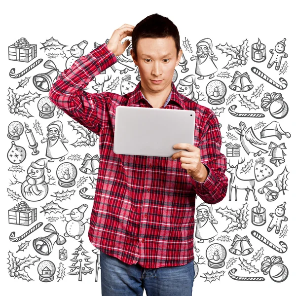 Man with Christmas laptop — Stock Photo, Image