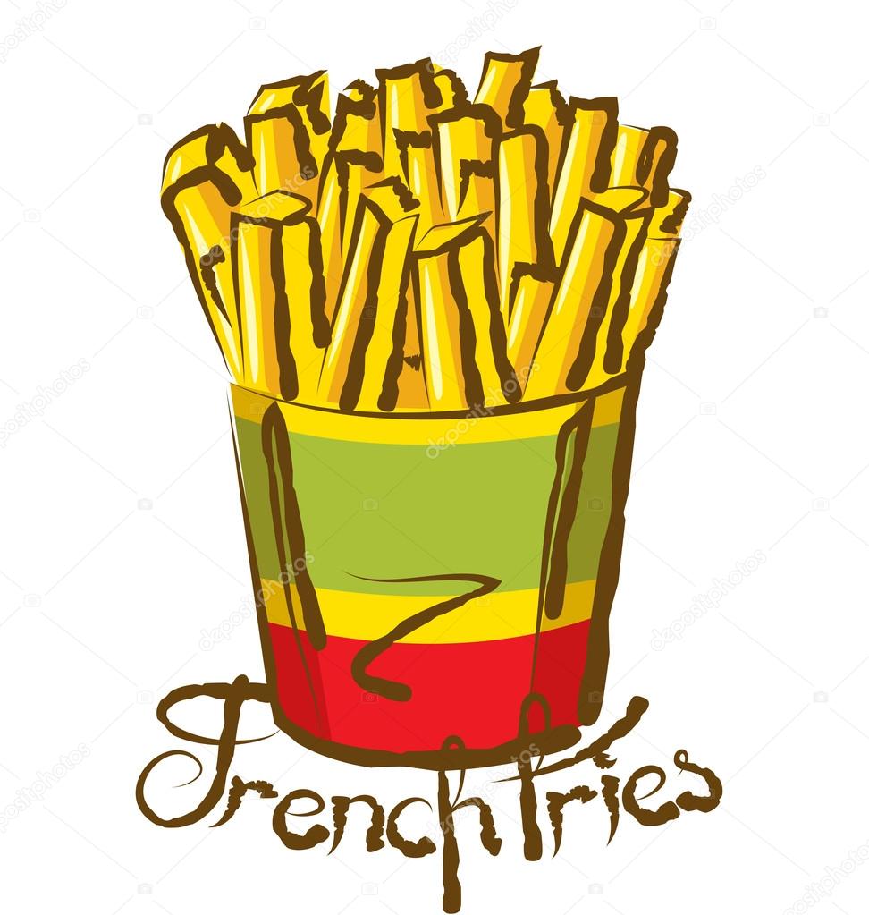French fries in box with calligraphic inscription