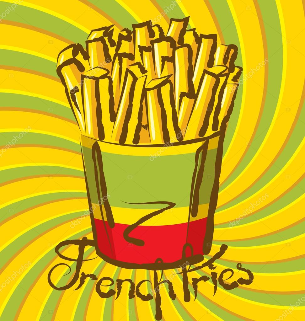 French fries in box with calligraphic inscription