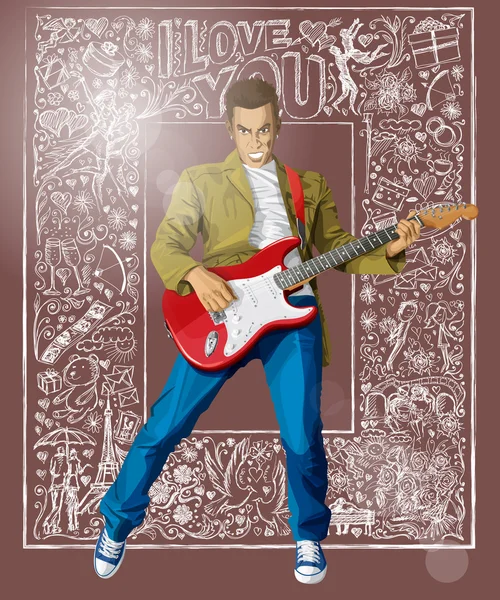 Punk man med gitarr — Stock vektor