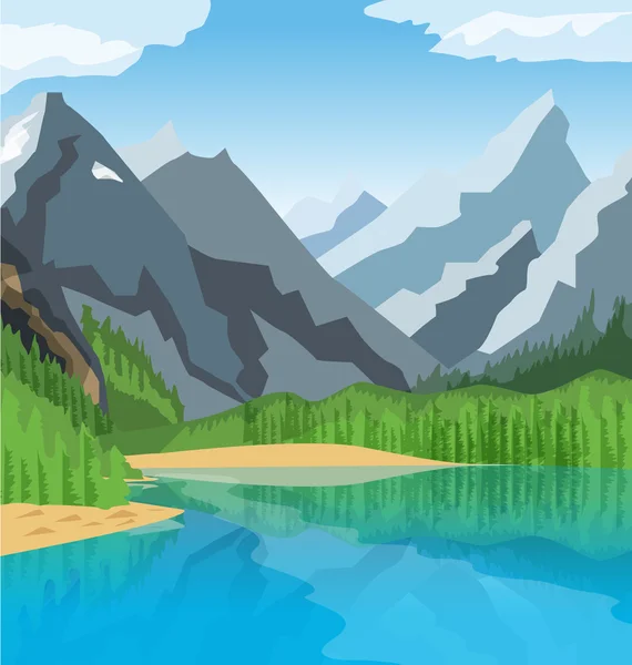 Mountain Lake with trees — Stock Vector