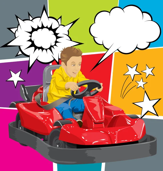 Junge fährt Go-Kart — Stockvektor