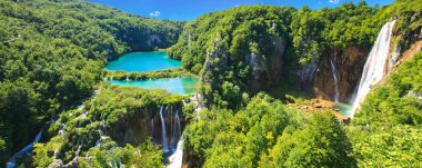 Hırvatistan, büyük ölçekli yüksek çözünürlüklü panorama, Plitvice gölleri ve şelaleleri