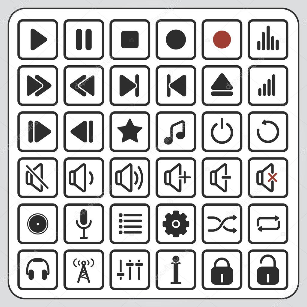audio player buttons, sound icons