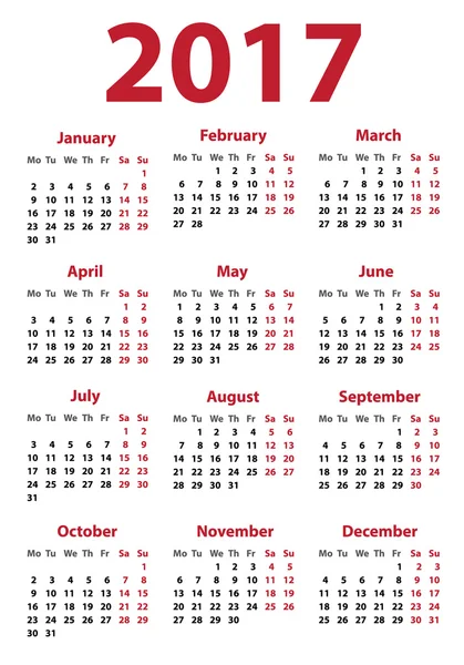 Calendario 2017 año — Vector de stock