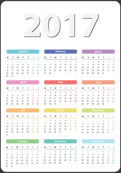 Календарь 2017 год — стоковый вектор