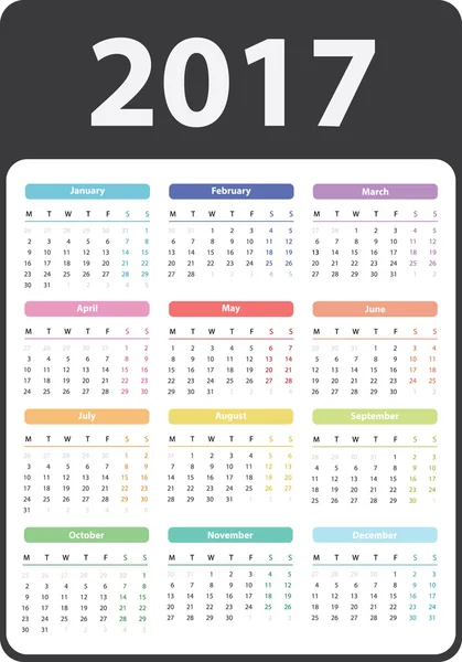 Calendario 2017 año — Archivo Imágenes Vectoriales