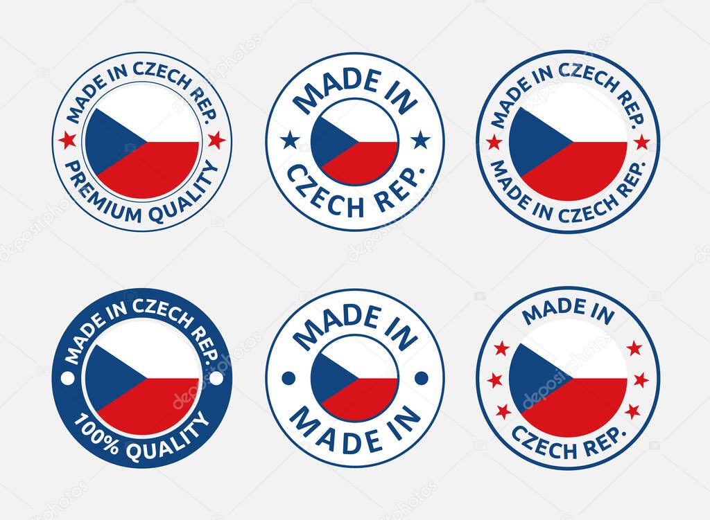 made in Czech Republic icon set, product labels of Czechia