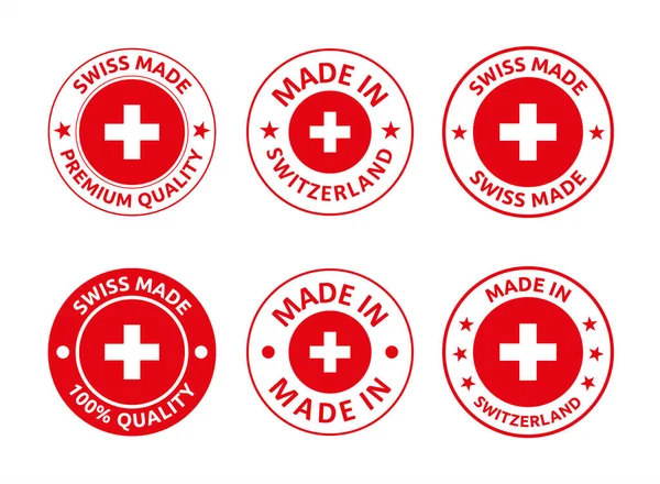 İsviçre etiketlerinde üretilmiş, İsviçre yapımı ürün amblemi — Stok Vektör