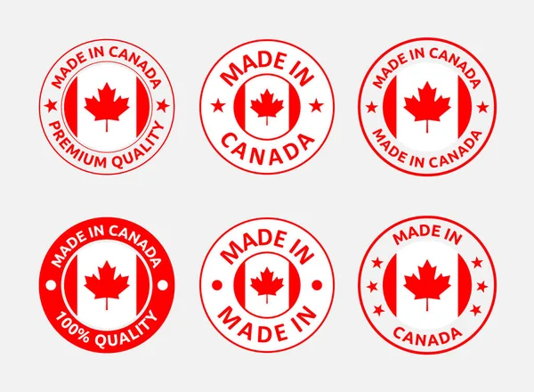 Made in Canada etichette, set emblemi di prodotto canadesi — Vettoriale Stock