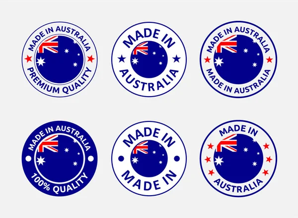 Fabricado na Austrália rótulos conjunto, feito em Commonwealth of Australia emblema do produto — Vetor de Stock