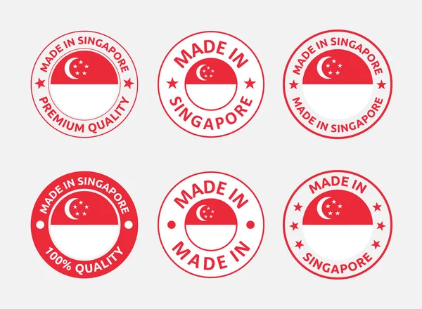 Dibuat di Singapura label ditetapkan, lambang produk Republik Singapura - Stok Vektor