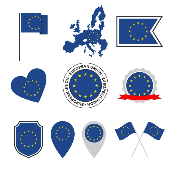 Conjunto de ícones da bandeira da União Europeia, símbolos da bandeira da UE — Vetor de Stock