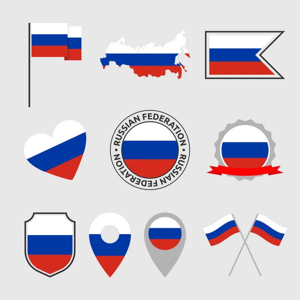 Ensemble d'icônes du drapeau russe, symboles du drapeau national de la Fédération de Russie — Image vectorielle