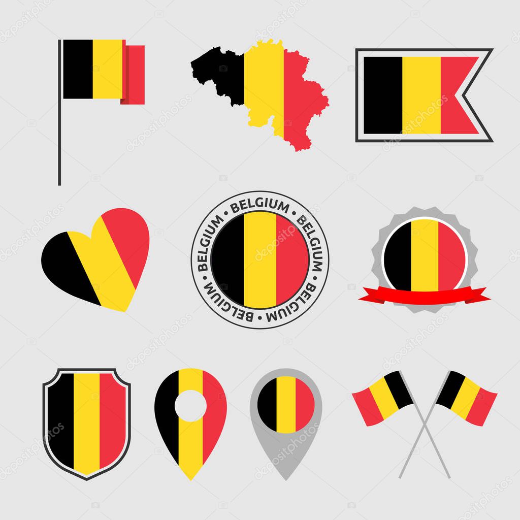 Belgium flag icons set, belgian flag symbol