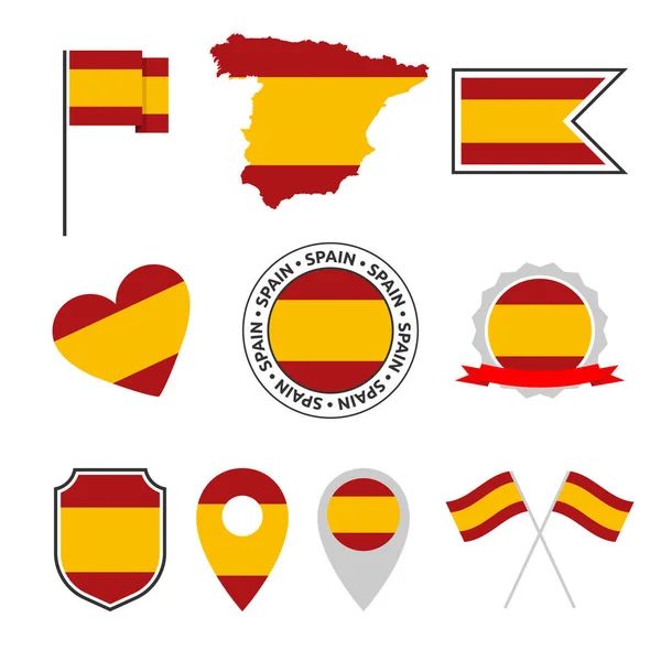 Ensemble d'icônes du drapeau espagnol, symbole du drapeau espagnol — Image vectorielle