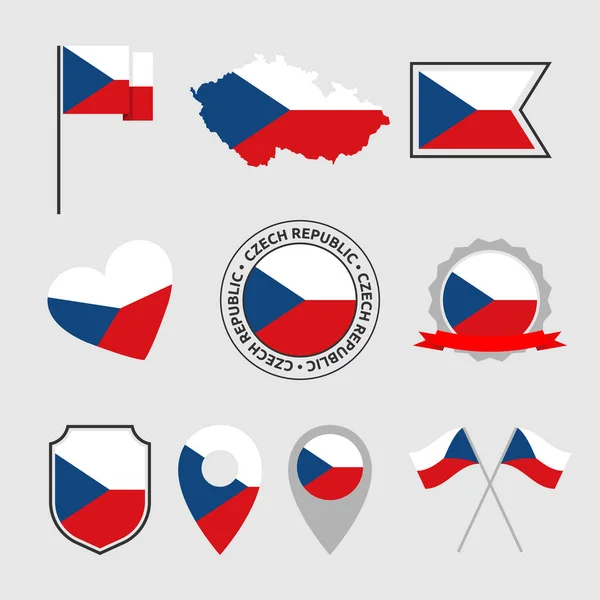 Zestaw ikon flagi czeskiej, symbole flagi czeskiej — Wektor stockowy