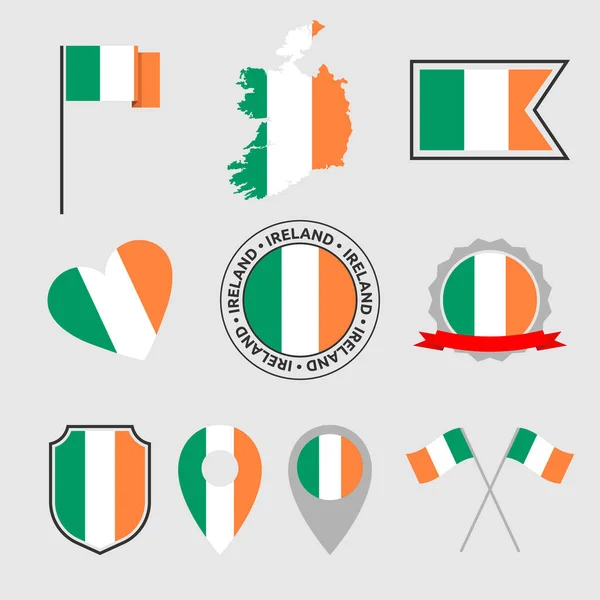 Ensemble d'icônes du drapeau de l'Irlande, symboles du drapeau de la République d'Irlande — Image vectorielle