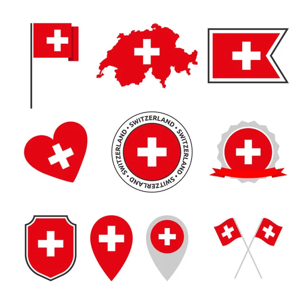 Zestaw ikon flagi Szwajcarii, flaga narodowa Szwajcarii — Wektor stockowy