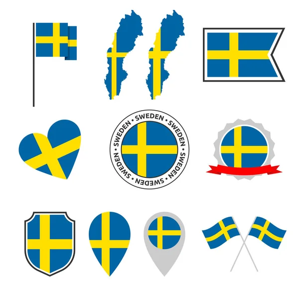 Conjunto de iconos de bandera de Suecia, bandera nacional del Reino de Suecia — Vector de stock