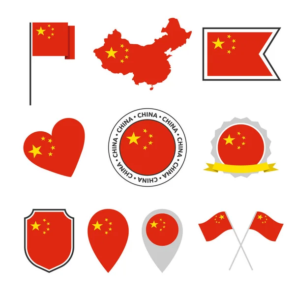 China flag icons set, national symbol of the Peoples Republic of China — Stock Vector