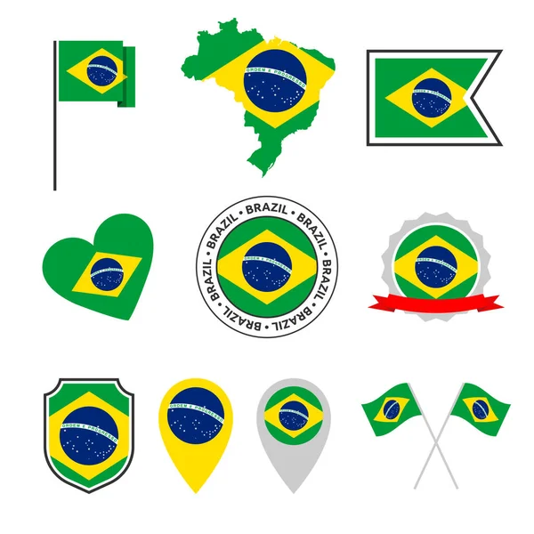 Brasilien Flagge Symbole gesetzt, Symbole der Flagge der Föderativen Republik Brasilien — Stockvektor