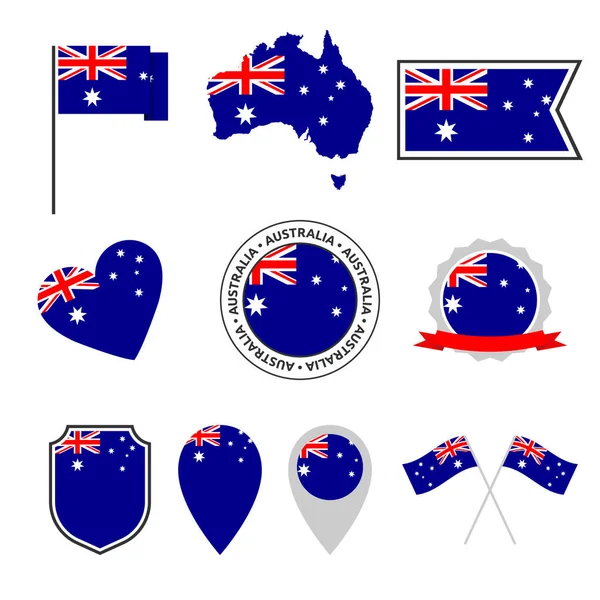 Conjunto de ícones da bandeira da Austrália, bandeira nacional da Commonwealth da Austrália — Vetor de Stock