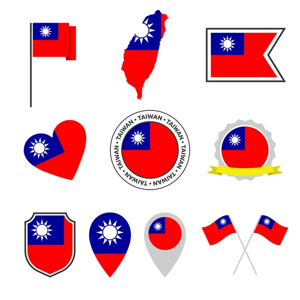 Conjunto de ícones de bandeira de Taiwan, bandeira da República da China símbolos — Vetor de Stock