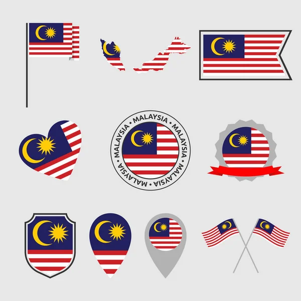 Set ikon bendera Malaysia, simbol bendera Malaysia - Stok Vektor