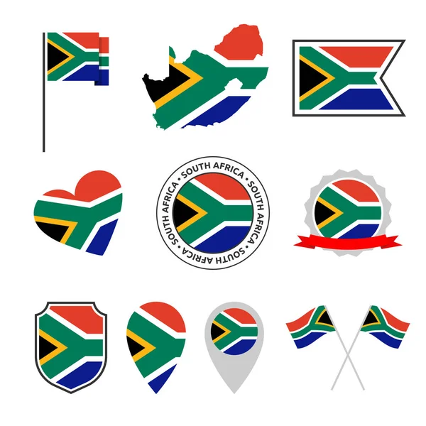 南アフリカの旗のアイコンセット、南アフリカのシンボルの旗 — ストックベクタ