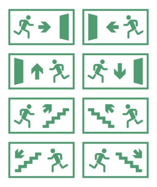 Acil çıkış levhası hazır, çıkış kapısı etiketi.