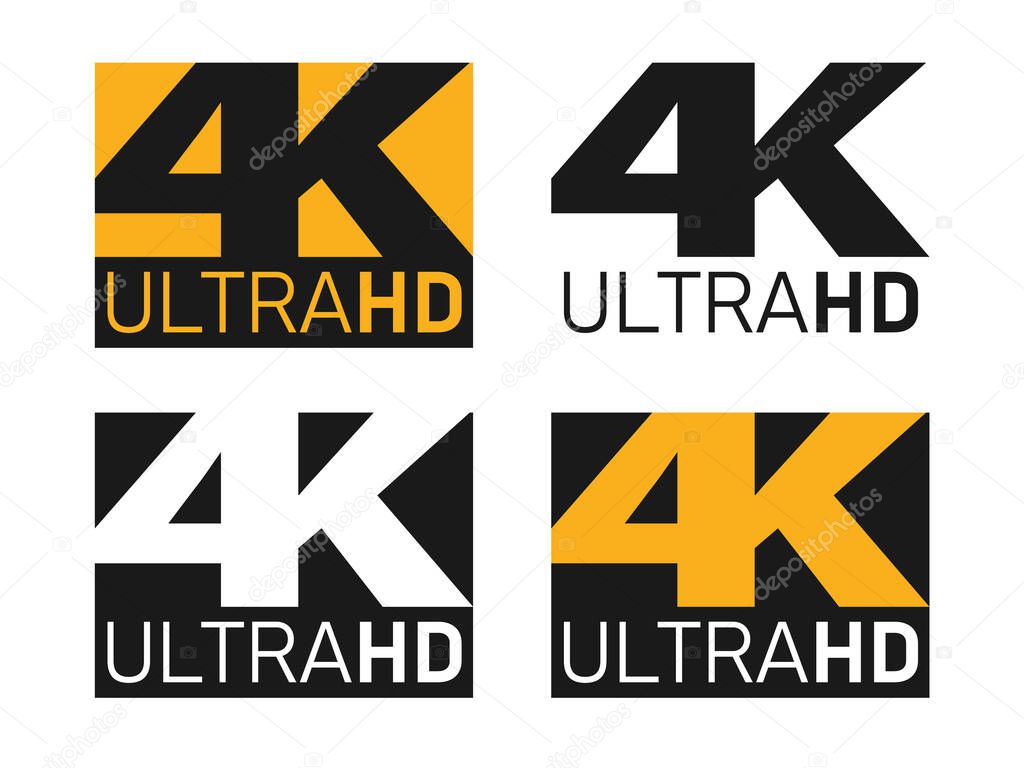 4k Ultra Hd icons set, UHD screen resolution