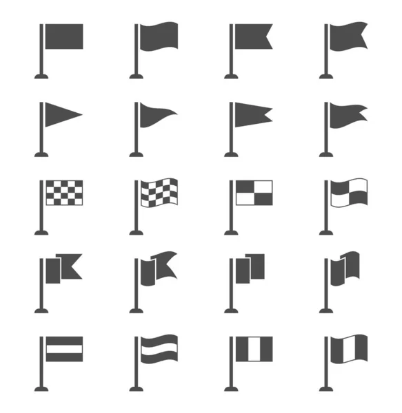 Vlaggenpictogrammen set, vector zwarte pennant tekens op witte achtergrond — Stockvector