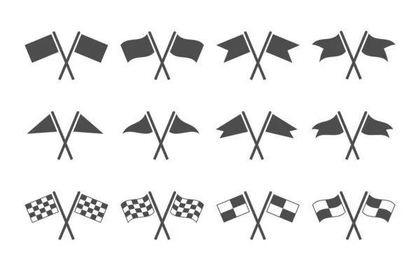 Conjunto de iconos de doble bandera, signos de banderín negro vector sobre fondo blanco — Vector de stock