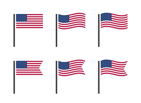 Ensemble de symboles du drapeau des États-Unis, icônes du drapeau national des États-Unis — Image vectorielle
