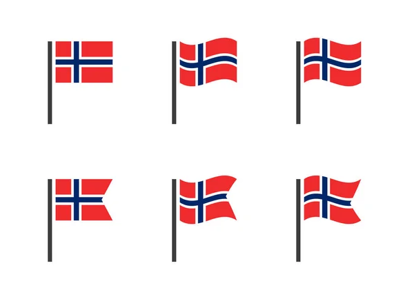 Conjunto de símbolos de bandera de Noruega, iconos de bandera nacional del Reino de Noruega — Vector de stock