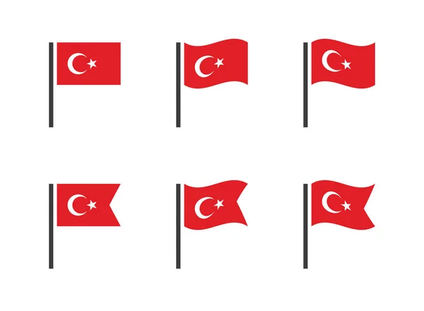 Bandeira do conjunto de ícones da República da Turquia, símbolos da bandeira da Turquia — Vetor de Stock