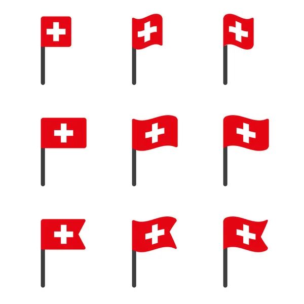 Ensemble d'icônes du drapeau suisse, symboles du drapeau national de Suisse — Image vectorielle