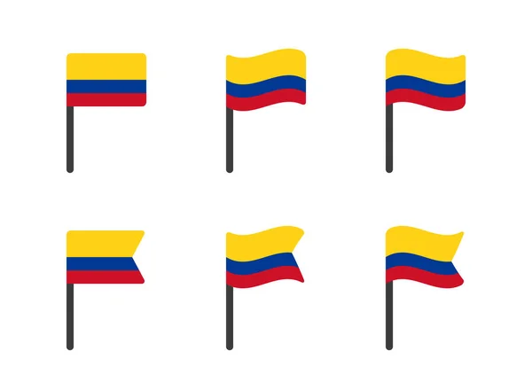Conjunto de símbolos de bandera de Colombia, iconos de bandera nacional de la República de Colombia — Archivo Imágenes Vectoriales