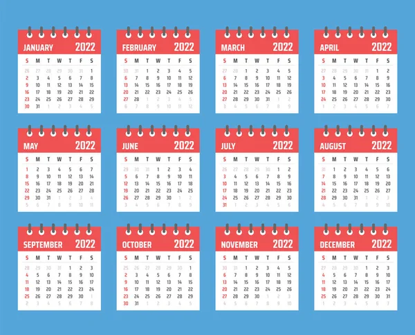 Kalender untuk 2022 dimulai Minggu, desain kalender vektor 2022 tahun - Stok Vektor