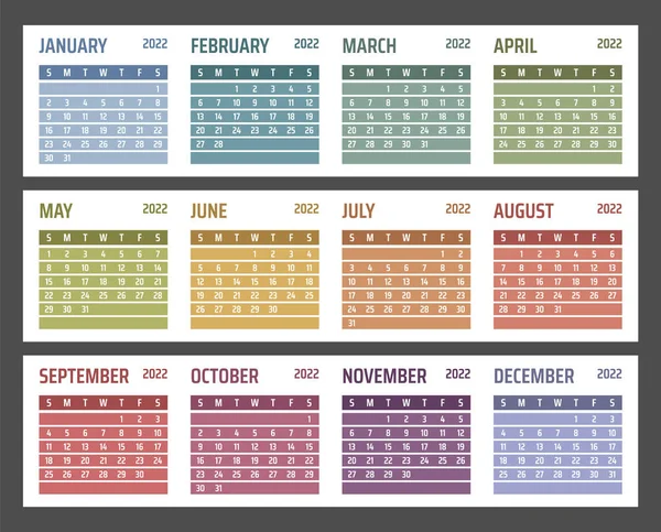 Calendario per 2022 inizia domenica, progettazione calendario vettoriale 2022 anno — Vettoriale Stock