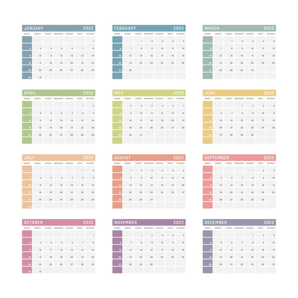 2022 year calendar, calendar design for 2022 starts sunday