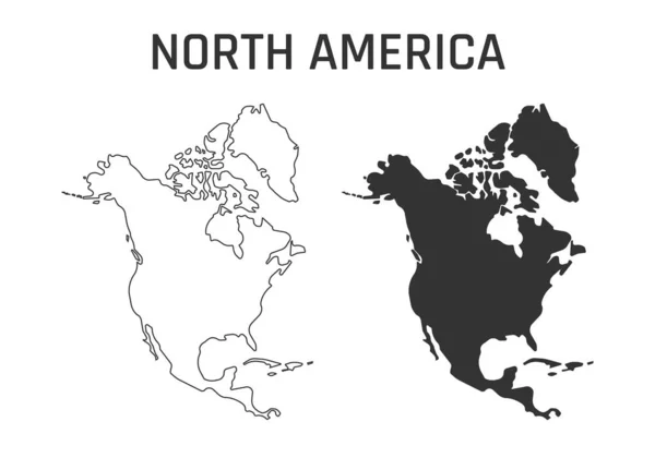 Ikona mapy Severní Ameriky, obrys a silueta severoamerického kontinentu — Stockový vektor