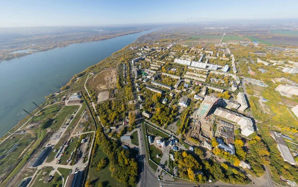 Aerial water power plant view with crossroads and roads, civil  buildings.