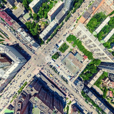 Havacılık şehri manzarası. Şehir manzarası. Helikopter vuruldu. Panoramik resim.