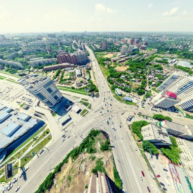 Havacılık şehri manzarası. Şehir manzarası. Helikopter vuruldu. Panoramik resim.