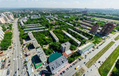 Havacılık şehri manzarası. Şehir manzarası. Helikopter vuruldu. Panoramik resim.