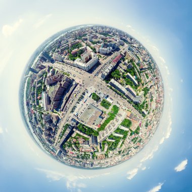 Havacılık şehri manzarası. Şehir manzarası. Helikopter vuruldu. Panoramik resim.